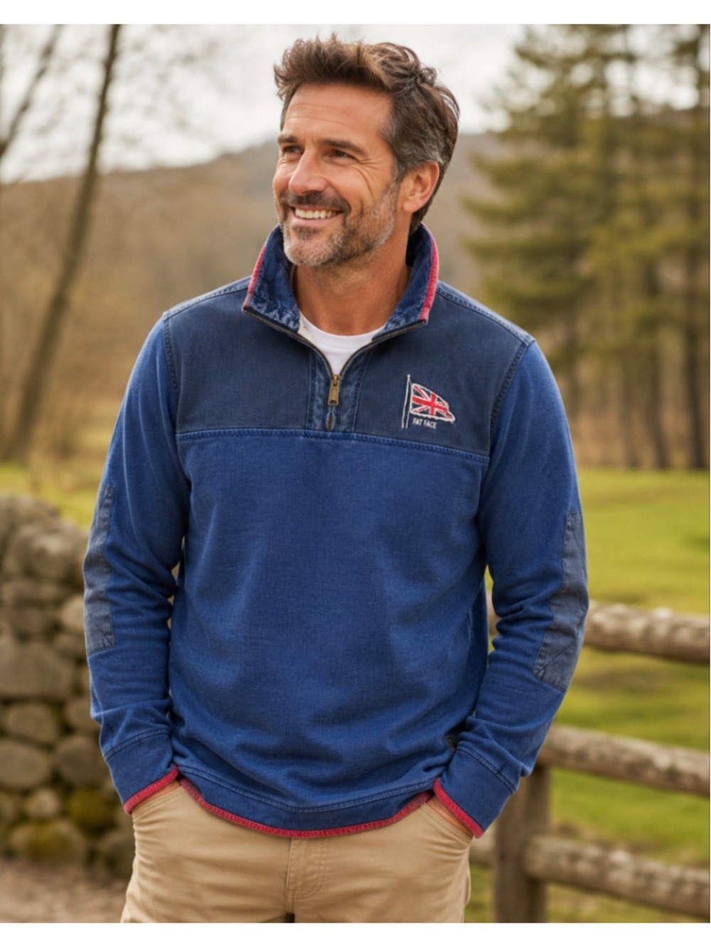 FatFace Airlie XXXL 1/4 Zip Pullover Union Jack Fleece Lined Blue Heritage Rugby